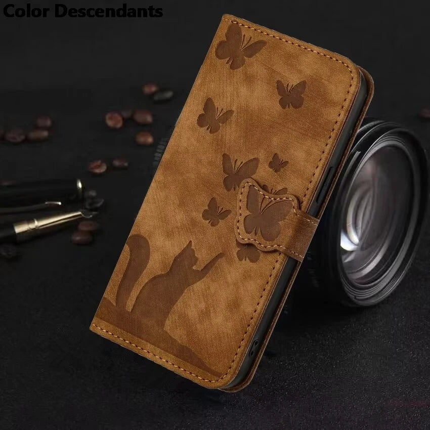 Flip Wallet Funda Butterfly Cat Holster Phone Case For Poco C65 C75 M3 M6 X3 X5 Pro NFC 4G Book Cover