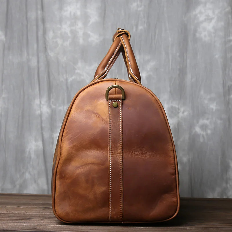 New Crazy Horse Handbag Men's Large Capacity Multi-functional Genuine Leather Simple Business Outdoor Cross Body Travel Bag