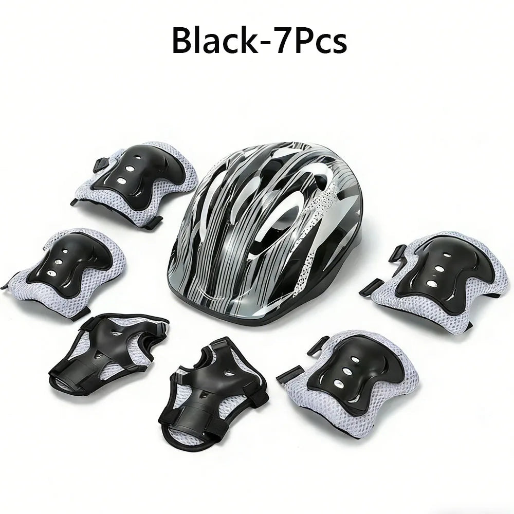 Bicycle Sport Protective Gear Set Adjustable Kids Safety Skating Helmet Pad Set 48-55cm for Skateboard/Bike/Skating/Cycling