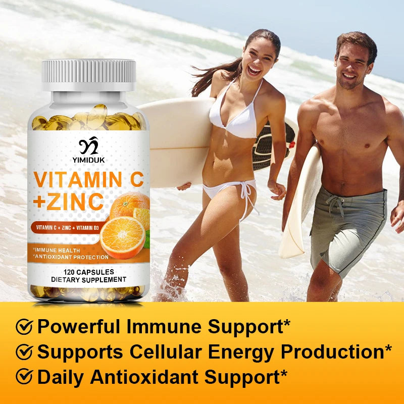 Buy 2 Get 2 Free! Vitamin C & Zinc Capsules, Support Synergistic Immune, Antioxidant & Skin Health Booster, Energy, Metabolism