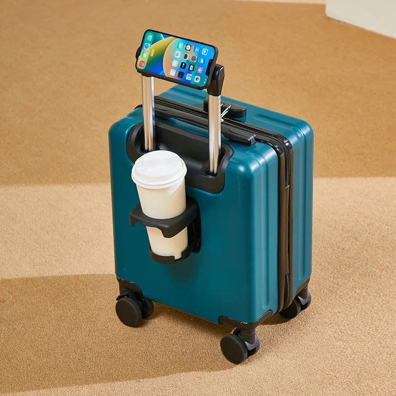 Air Travel Suitcases on Wheels With Cup Holder Carry-on Suitcase for Flight Traveling Box Luggage Trolley Small Valise De Voyage