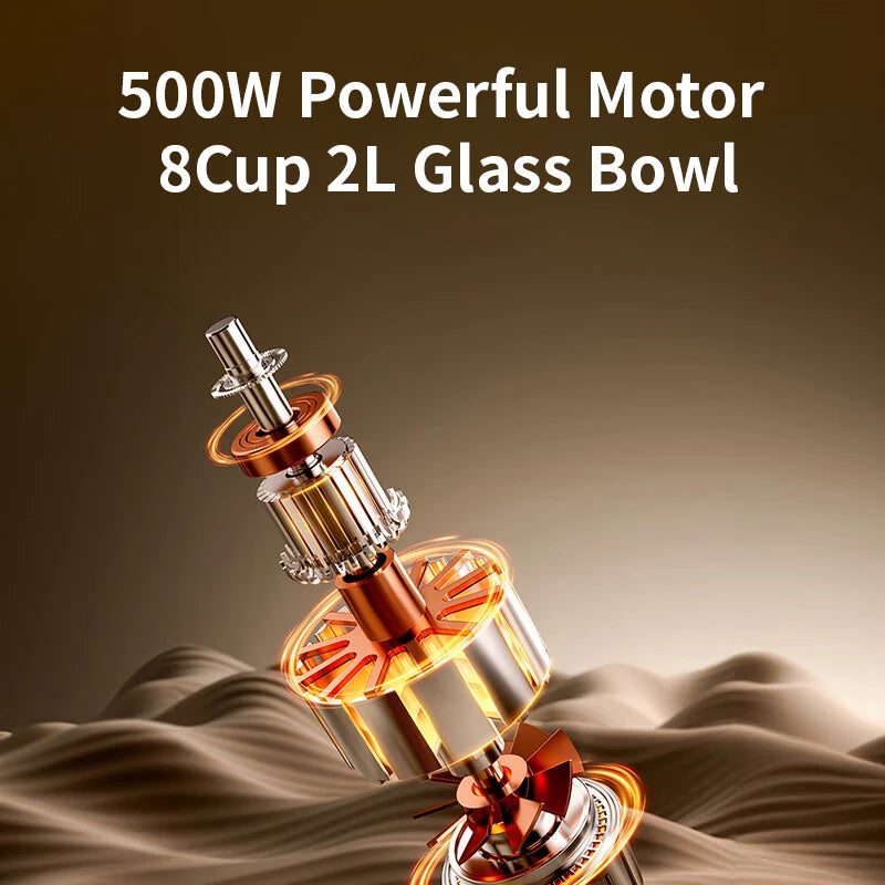 Food Processor, 350W Powerful Meat Grinder, 2L glass bowl 3 Speed Modes 2 Bi-Level Blades for Onion, Meat, Nuts, Frui
