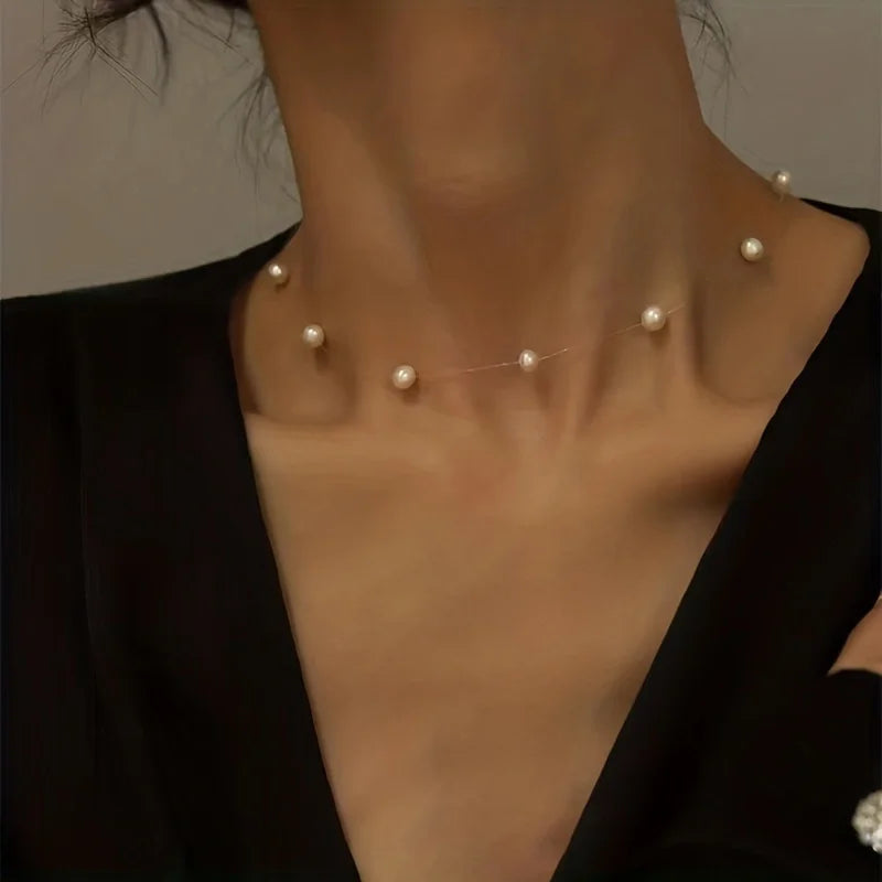 Fashion Simple Design Faux Pearl Splicing Necklace Women's Niche Light Luxury Trend Party Jewelry Accessories Gifts