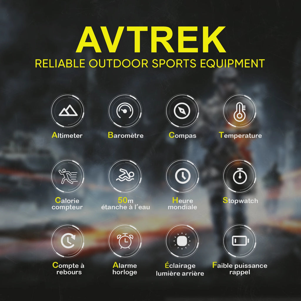 Avtrek Sport Digital Watch Military Army Watches Men's Outdoor Hiking Compass Waterproof Altimeter Barometer Tourist Wrist Watch