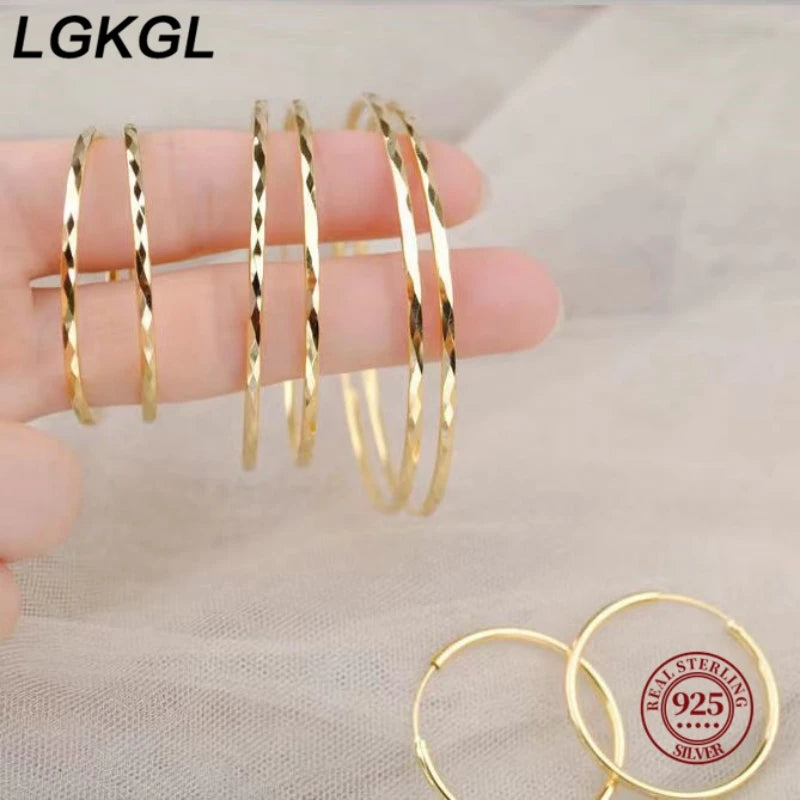 LGKGL 18K Gold Women's Round Earring, New Collection 100% 925 Sterling Silver Big Hoop Earrings Fashion Women Jewelry