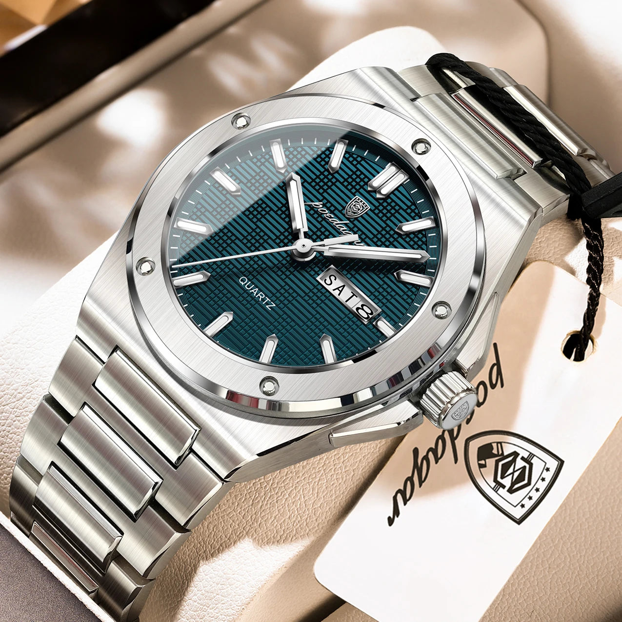POEDAGAR Fashion Men's Clock Quartz Date Week Luxury Male Watch Waterproof Luminous Stainless Steel Watches For Men Reloj Hombre