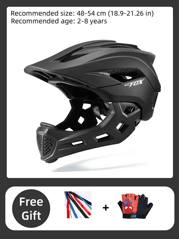 BATFOX Kids Helmet Full Face Mtb Bicycle Helmet child Children Girl and Boy Cycling BMX Detachable Downhill Multi-Sport Helmet