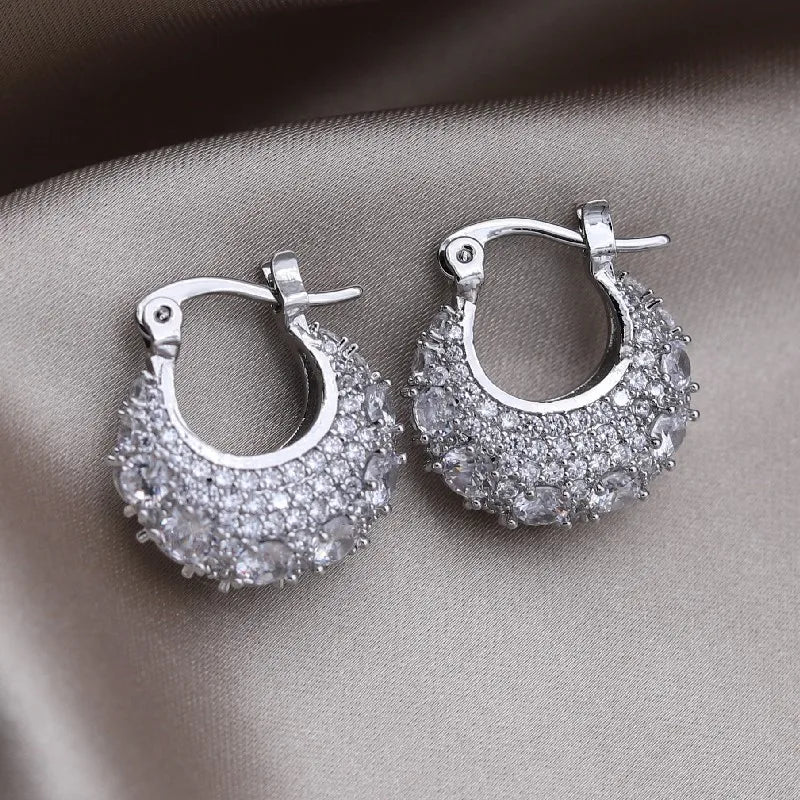 Korean new design fashion jewelry 14K gold plated exquisite close-set zircon round earring simple women's daily work accessories