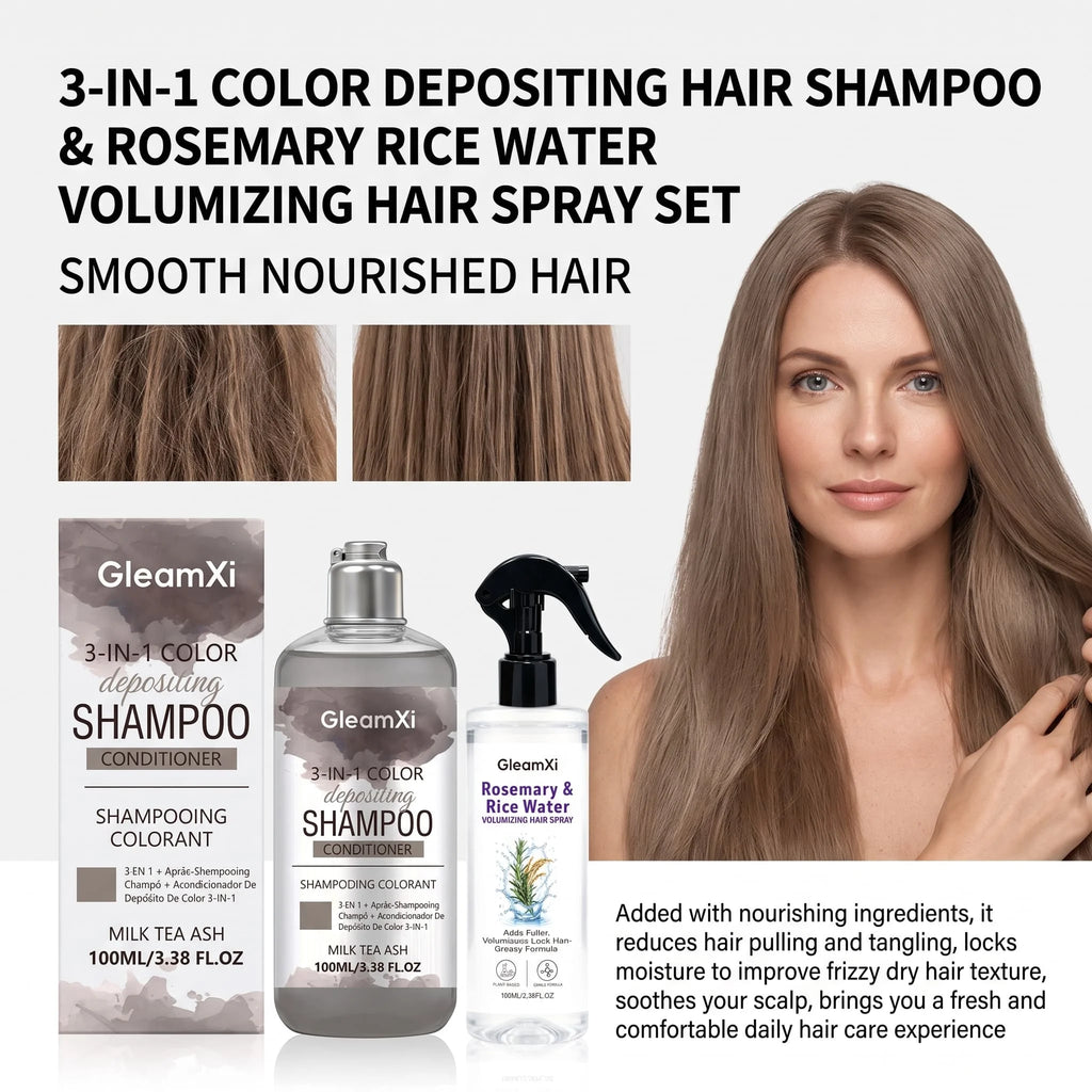 Hair Color Shampoo 3 in 1 Tint Conditioning Volumizing Nourishing Scalp Spray Set For Fine Flat Hair Smooth Shine Booster Care