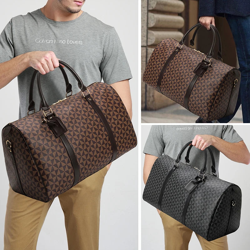 Vintage Large Travel Duffle Tote Bag for Women And Men Durable Leather Weekender Carry-On Travel Bag for Airplan Gym Work