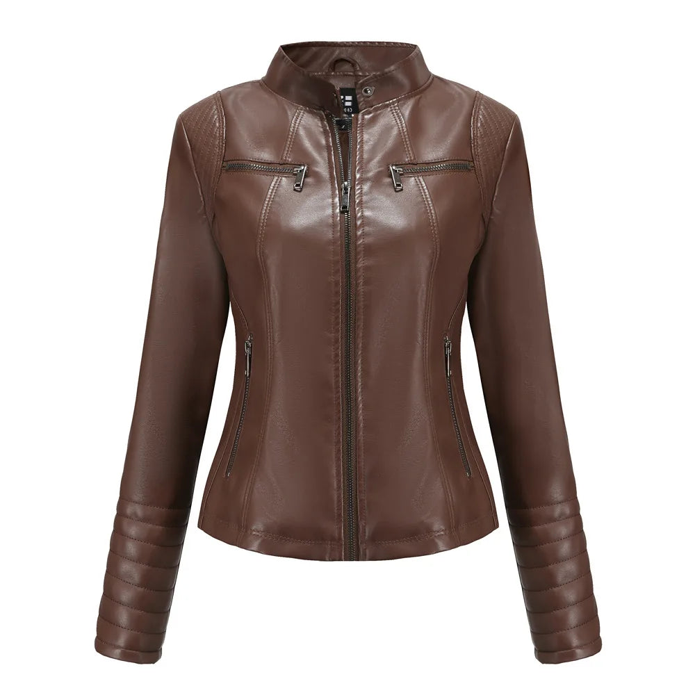 Faux Leather Motorcycle Jacket for Women, Female Coat, Moto Biker, Purple, Black,  Autumn, Spring, Fashion