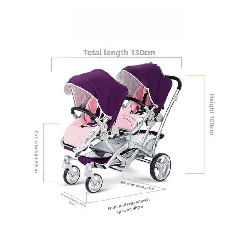 High View Twin Baby Stroller Two-way Sitting and Lying Lightweight Foldable Newborn Double Stroller Newborn Stroller