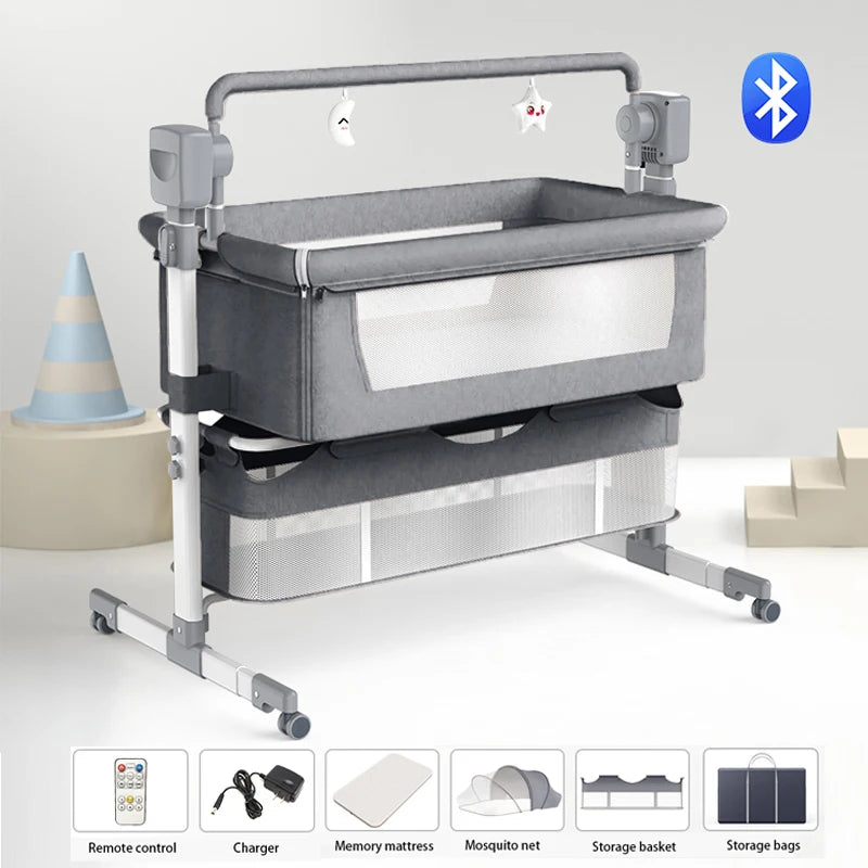 Electric Baby crib, cradle, and baby bed for newborns movable, rocking, smart, and portable crib with Mosquito Net Baby Cot