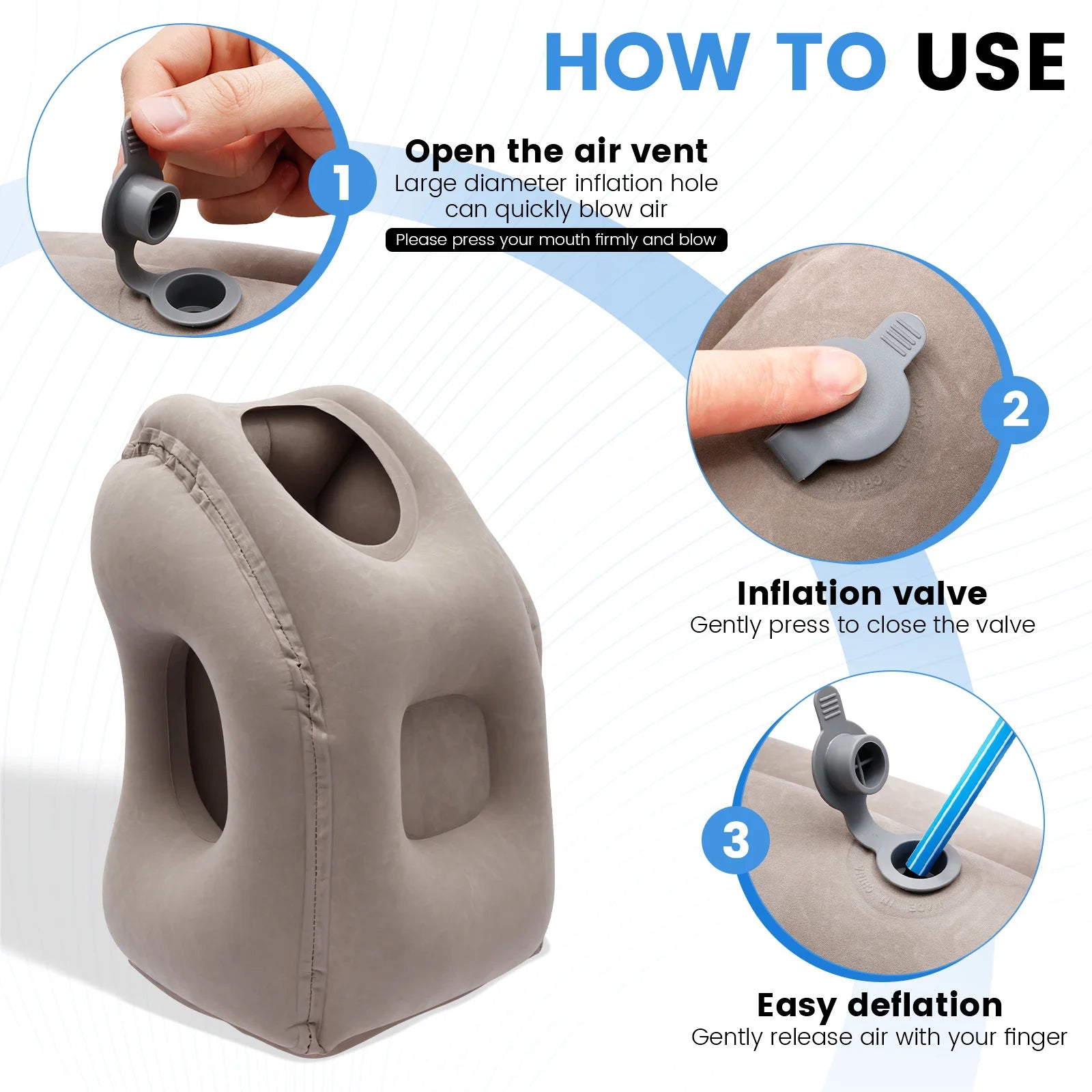 Inflatable Travel Pillow Portable Headrest Chin Support Cushions Support Neck Pillow for Airplane Car Bus Train Office Nap Rest
