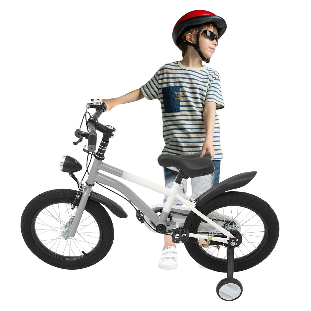 16 inches Kids' Bike with Front Light,Training Wheels| Pink/Yellow/Grey Children's Bicycle for5-8 Years Old Kids