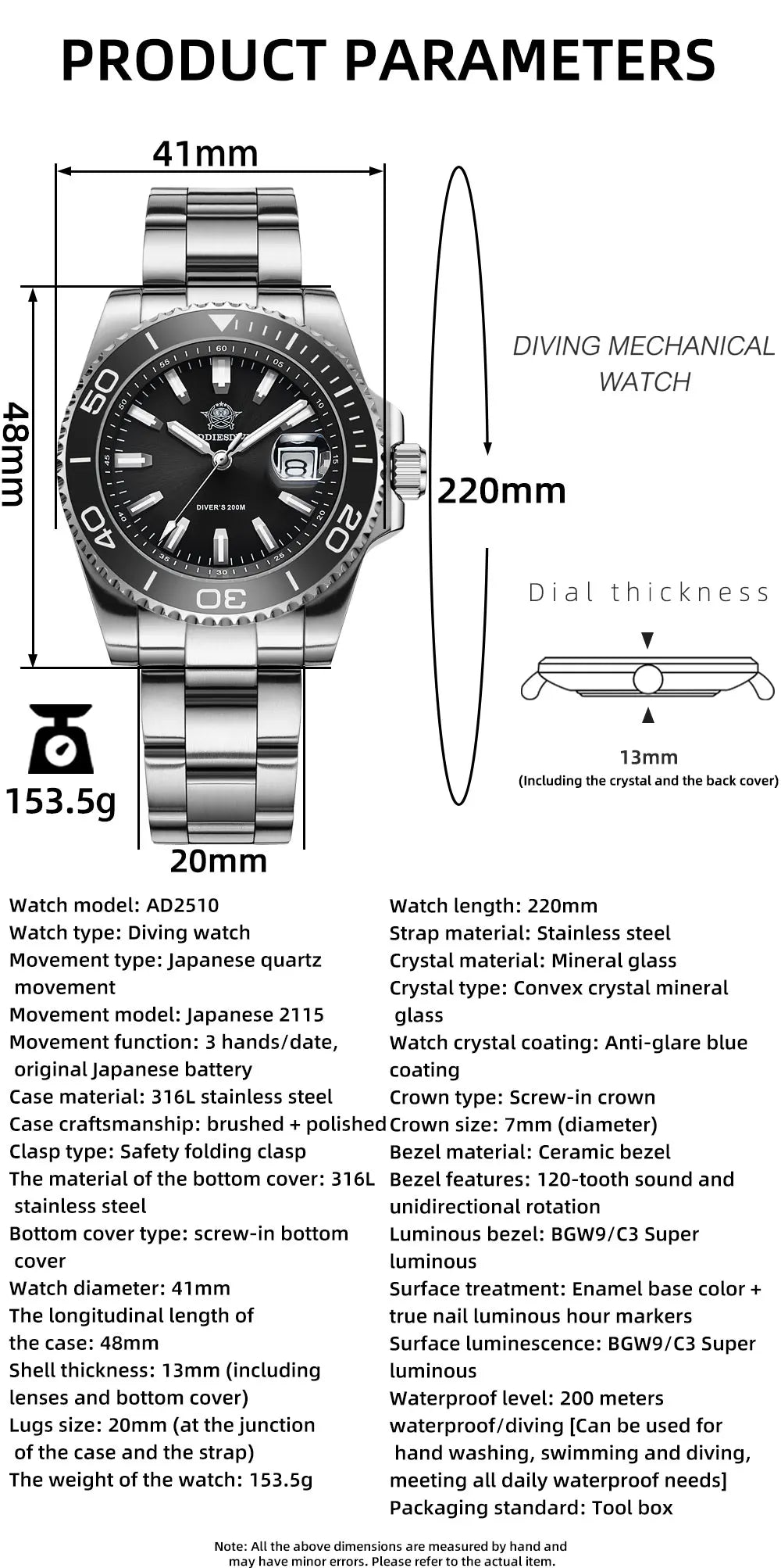 ADDIESDIVE New Diving Watch Men Luminous Cerammic Bezel 316L Stainless Steel 200m Waterproof AR Coated 41mm Quartz Wristwatch