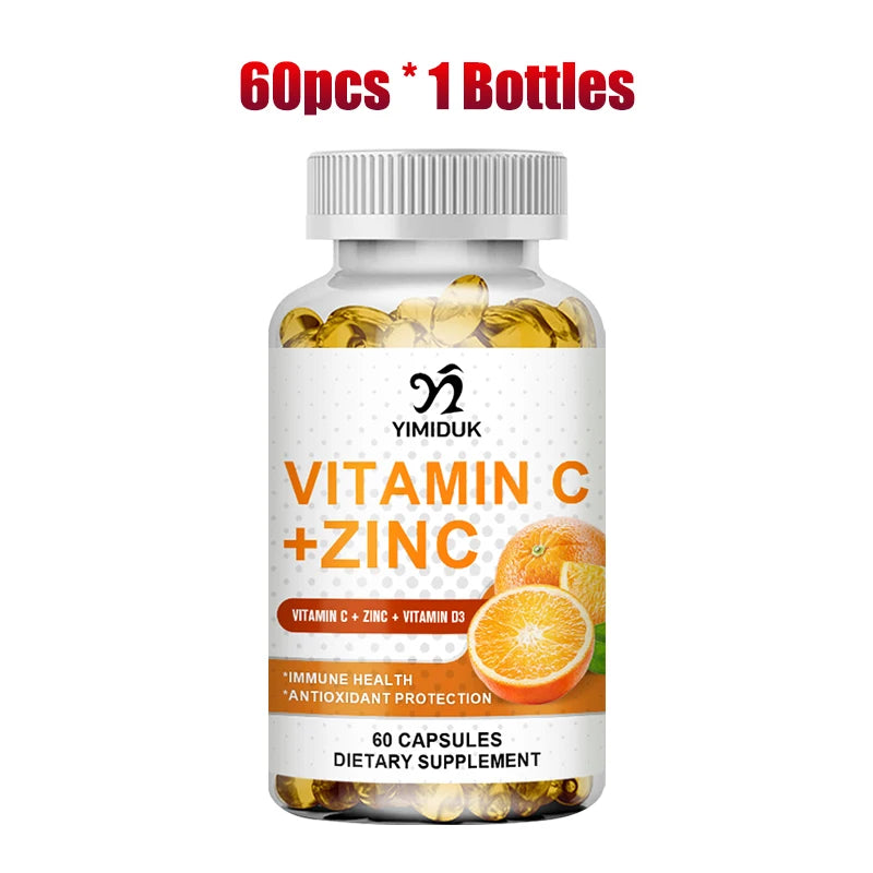 Buy 2 Get 2 Free! Vitamin C & Zinc Capsules, Support Synergistic Immune, Antioxidant & Skin Health Booster, Energy, Metabolism