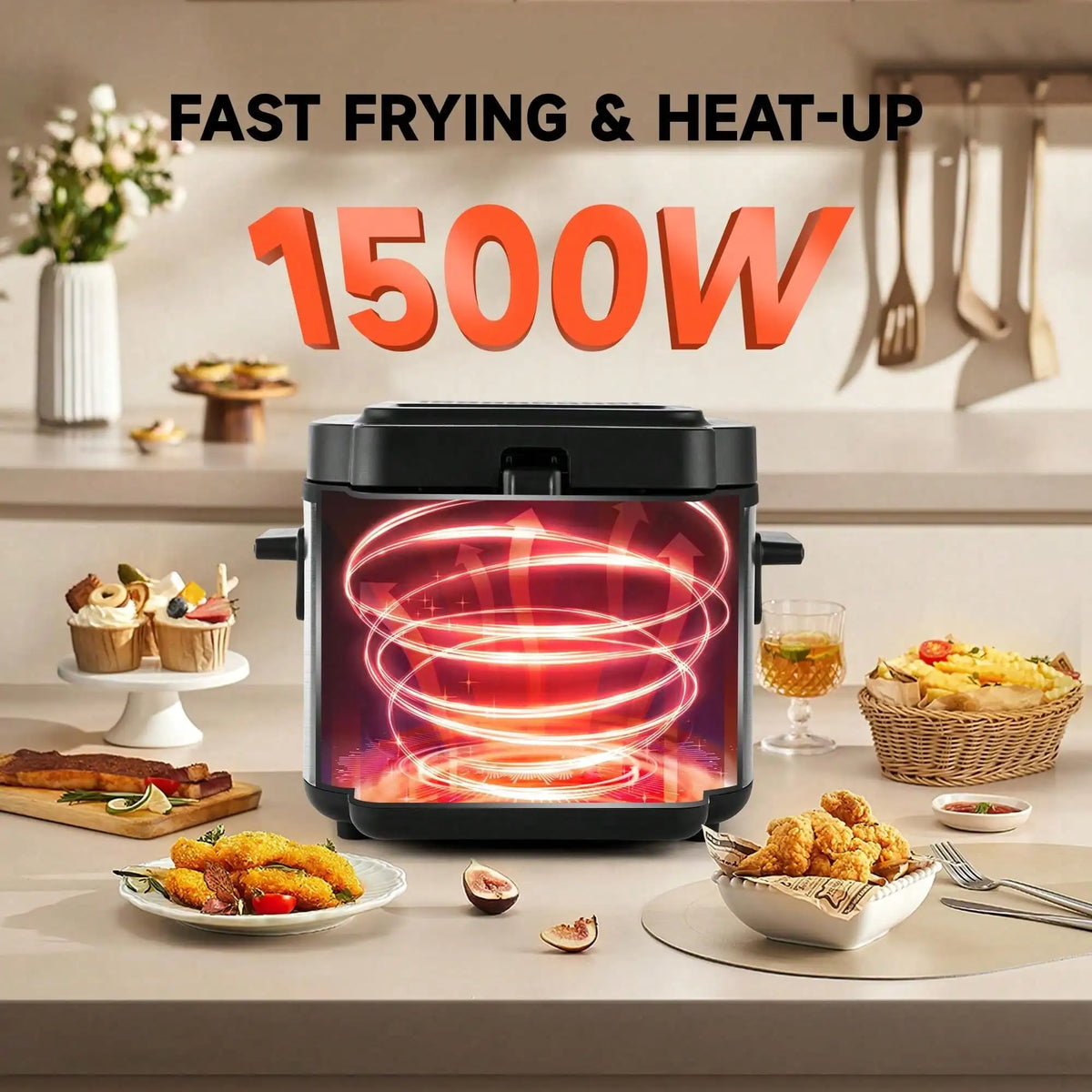 1500W Electric Deep Fryer with Basket, 2.5L 304 Stainless Steel Home Fryer with Temp Control, Removable Lid & Non‑Stick Inner Pot