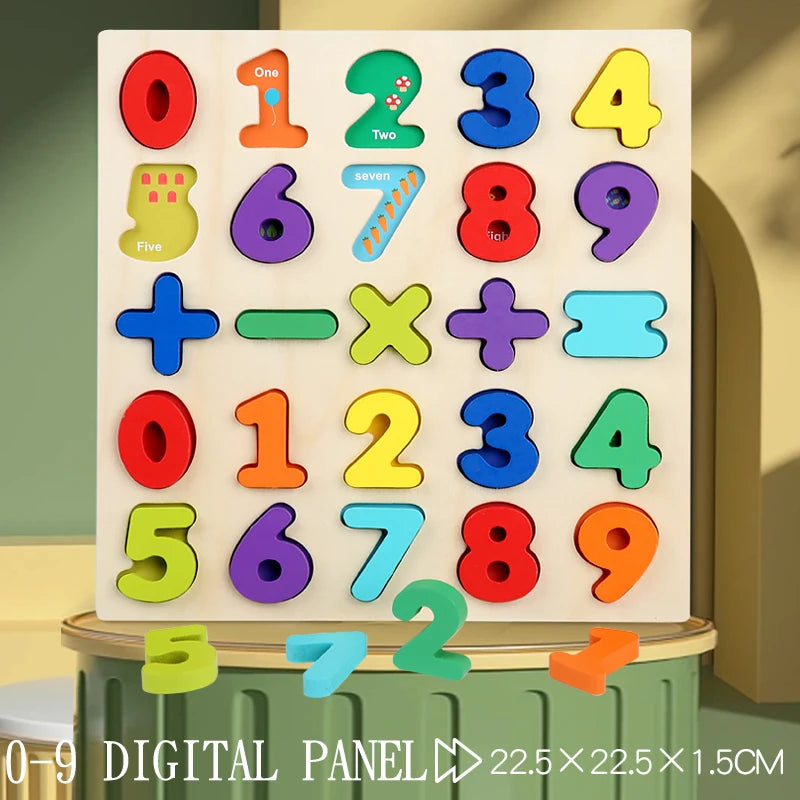 Montessori Wooden Puzzle for Children - Alphabetic Arithmetic Number Geometric Shapes Educational Game Toy for Preschool Learnin