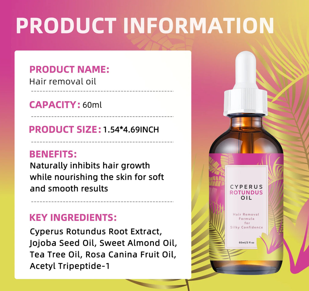 Natural Hair Growth Inhibitor Oil 60ml - Long-Lasting Reduction with Jojoba & Almond Oil for Smooth, Silky Skin, All Skin Types.
