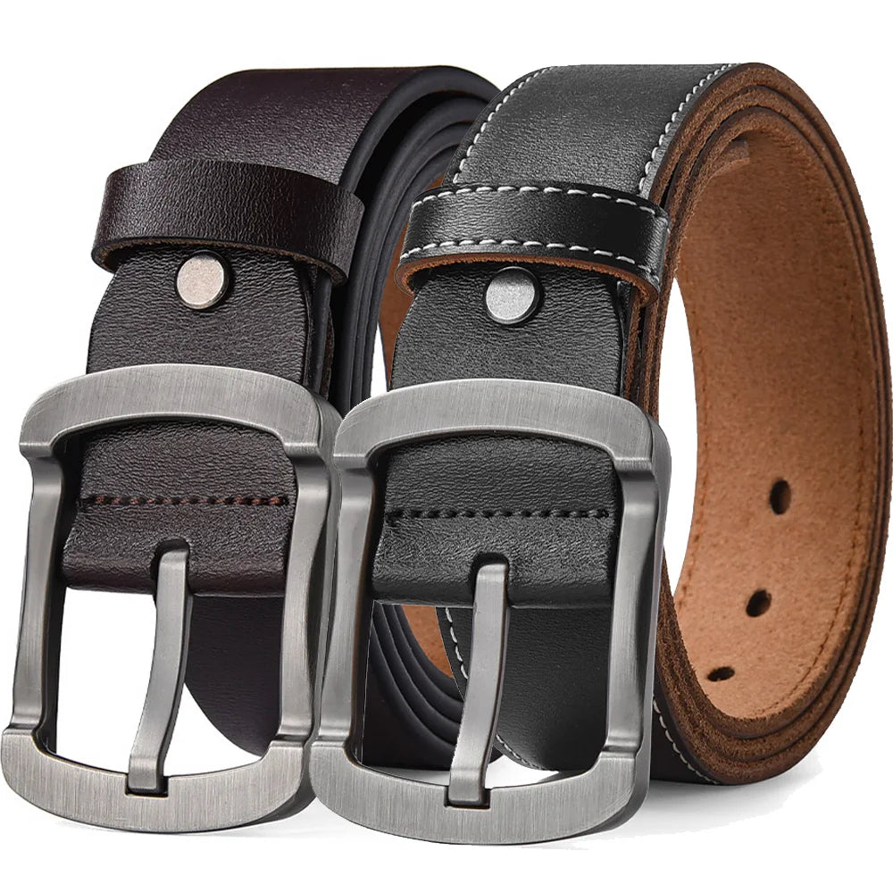 Men's 105-140 150 160 170cm Plus Size Soft Cowhide Belt Metal Pin Buckle Male Leather Waistband Real Leather Jeans Waist Straps