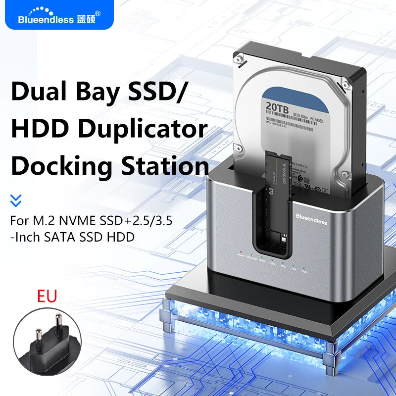 Blueendless offline Clone Function M.2 NVME to SATA 2.5 3.5 2.5/3.5 Inch SSD HDD Duplicator Docking Station Enclosure Adapter