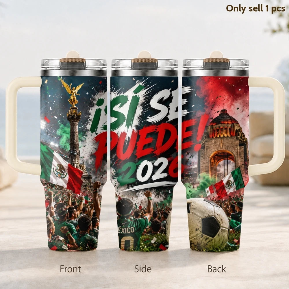 2026 MEXICO Football Vacuum Flasks 40oz 3rd Gen Vacuum Insulated Stainless Steel Tumbler Cup with Handle Straw Lid for Gifts