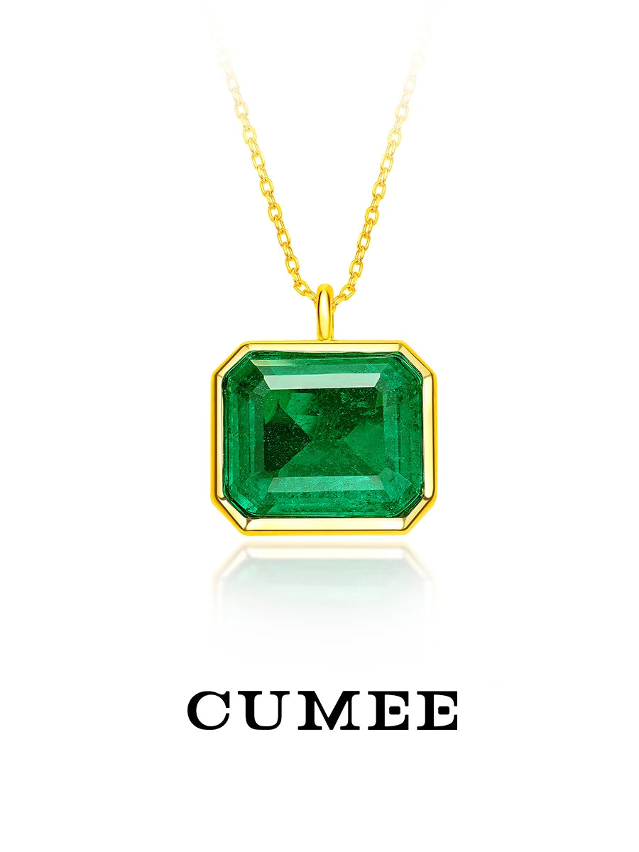 CUMEE 925 Silver Jewelry set Personalized, Cultivated Synthetic Emerald Earring for Women Jewelry , 18K Yellow Gold-plated