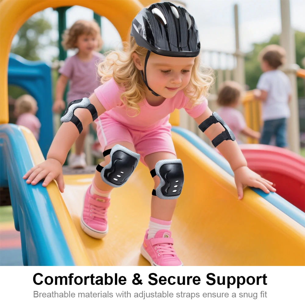7 Pcs Kids Protective Gear Set, Roller Skating Helmet & Pads for Boys and Girls, Knee Elbow Wrist Guards for Skateboard Scooter