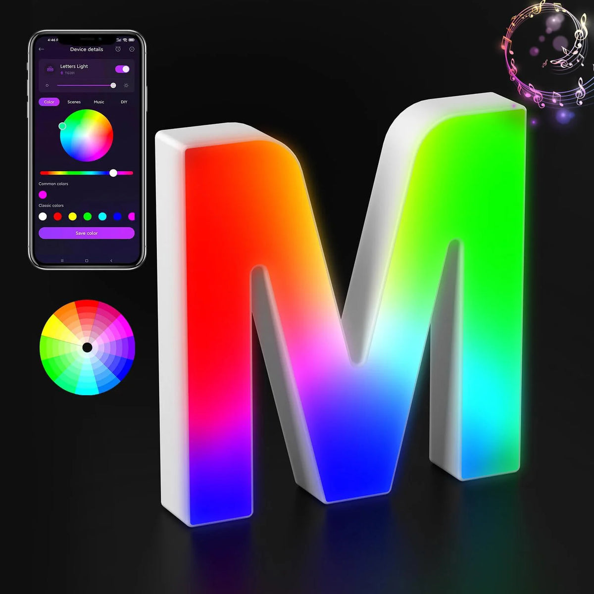 Light Up Letters LED Letter Lighted Letter Color Glitter Alphabet MeRGBW APP Music Sync Gift Logo Bar Wall Night Light Letters