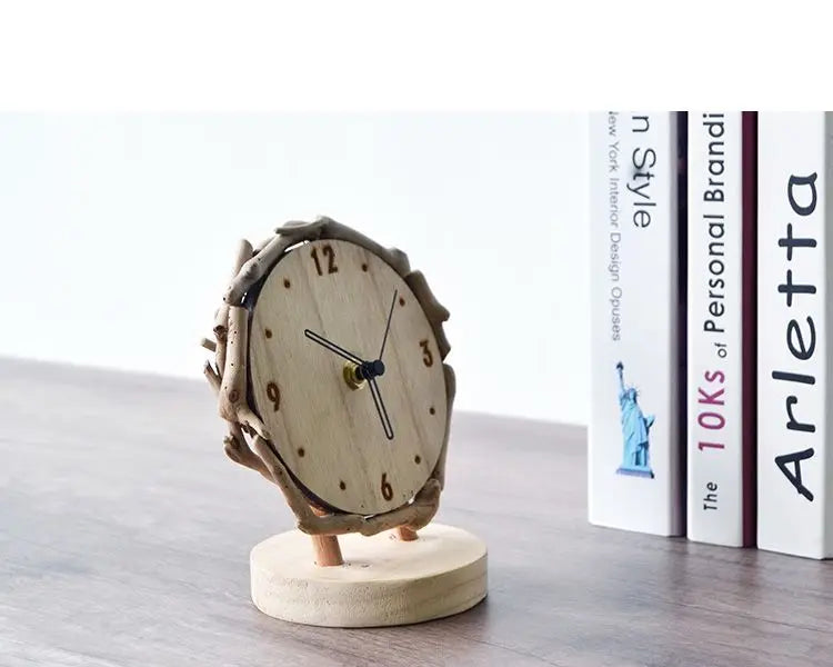 Log Desk Clock Living Room Simple Desktop Ornament Clocks Creative Silent Table Clock Watch Home Decoration