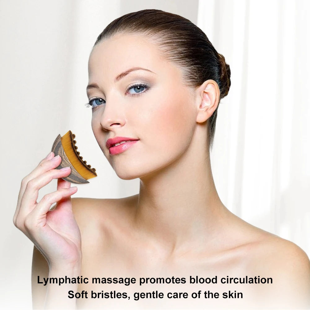 Portable Dry Facial Brush Soft Bristles Contoured Lymphatic Massage Tool Face Sculpting Device Home Spa Gentle Exfoliation Brush