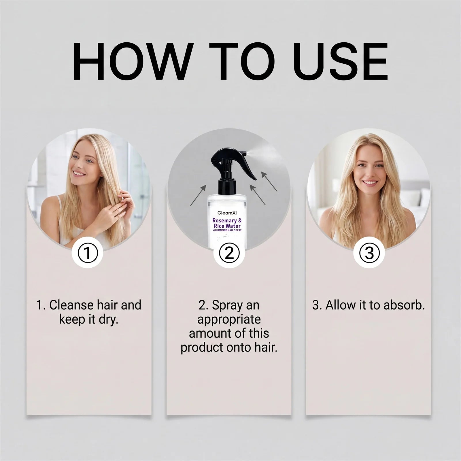 Volumizing Hair Spray Rosemary Rice Water Fine Hair Non Greasy Adds Fuller Look Lightweight Plant Based Daily Use 100ml
