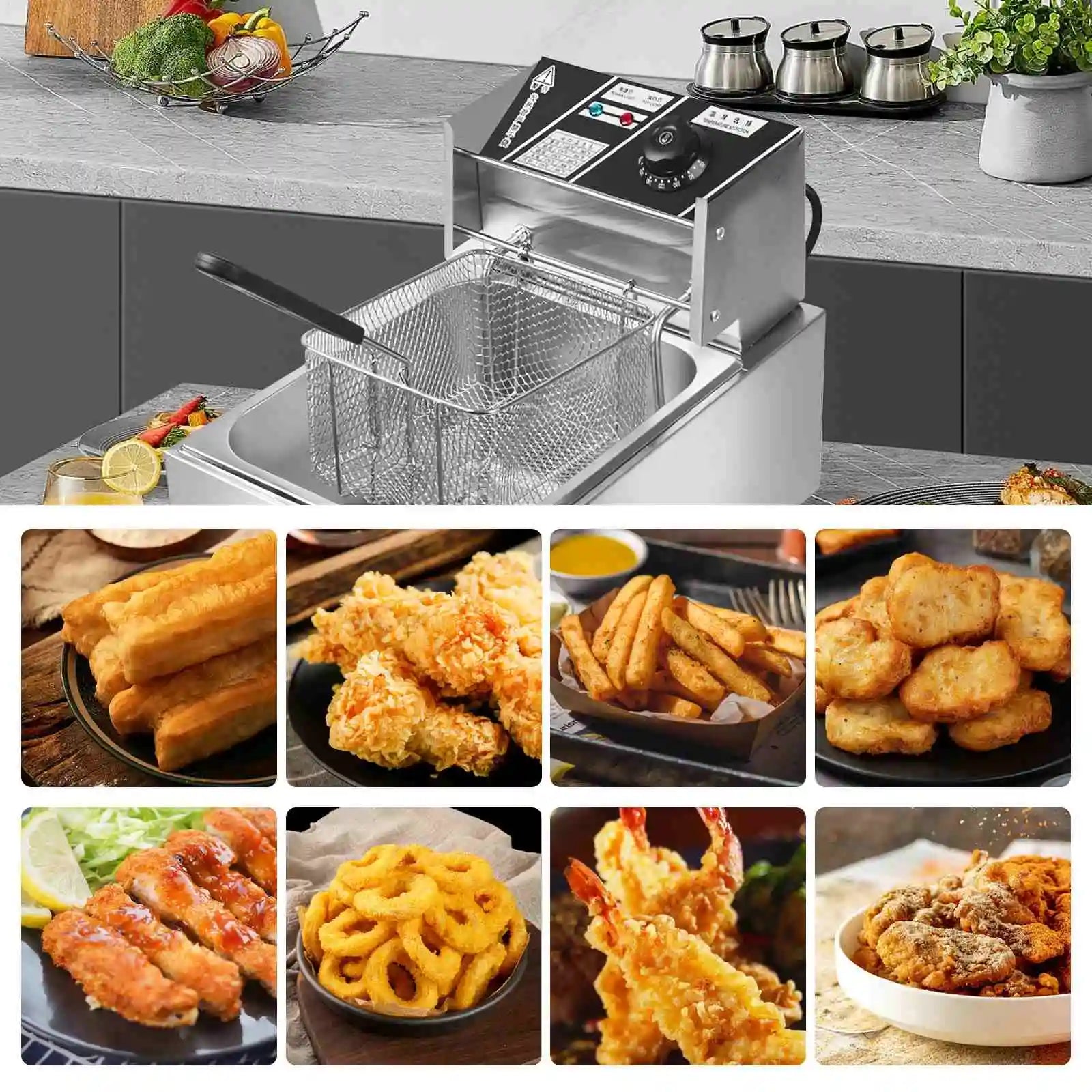 6L Electric Deep Fryer 2500W Stainless Steel Commercial Electric Fryer Household Chips Frying Pan French Fries Making Machine