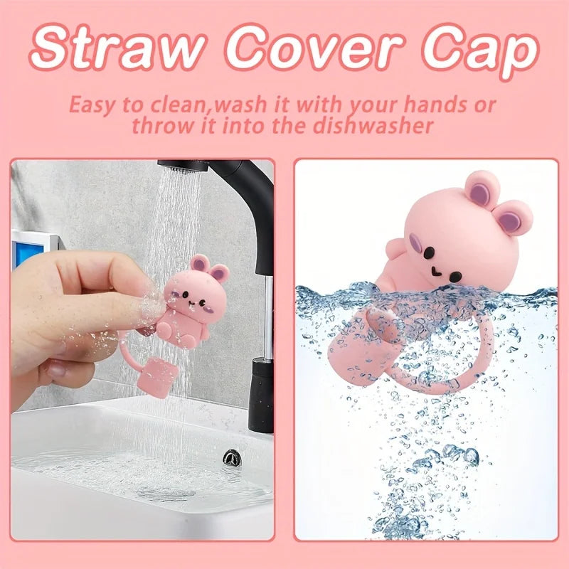 5/10pc Straw Cover Cap Animal Silicone Straw Head Cover Fits 30/40oz Tumbler 0.4in Dustproof Straw Tip Lids For Staly Cup Access
