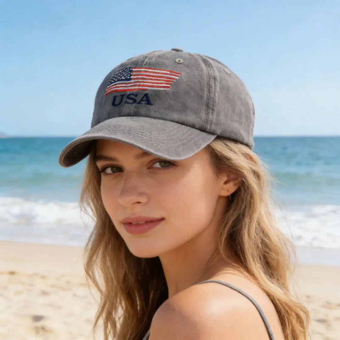 USA American Flag Embroidered Washed Cotton Baseball Cap for Men Women Vintage Adjustable Dad Hat Patriotic Outdoor