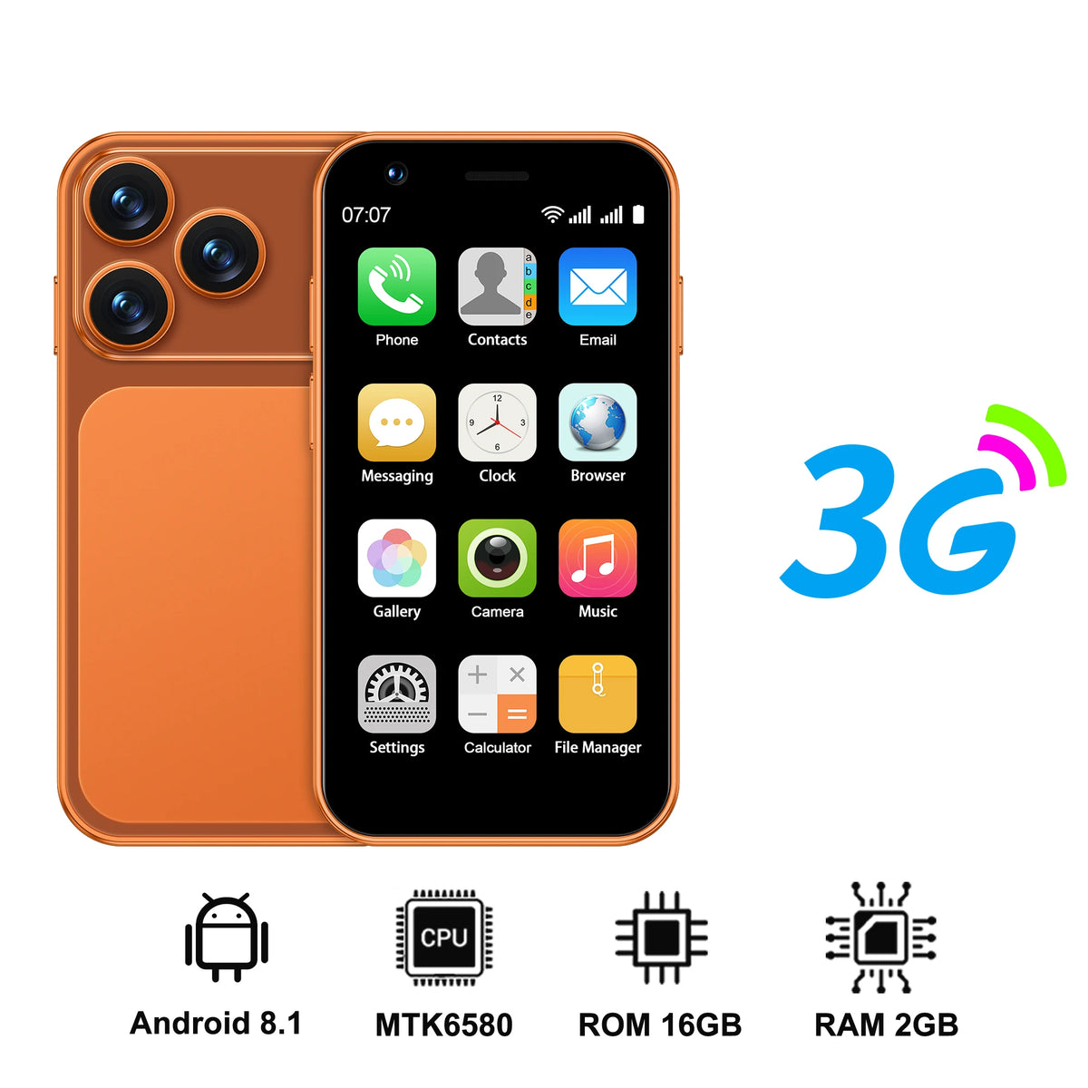 SERVO 18SE Mini Smartphone Android OS 3.0" Fullview Display 3G Cellular 2GB+16GB Face Unlock Small Mobile Phones GPS Play Store