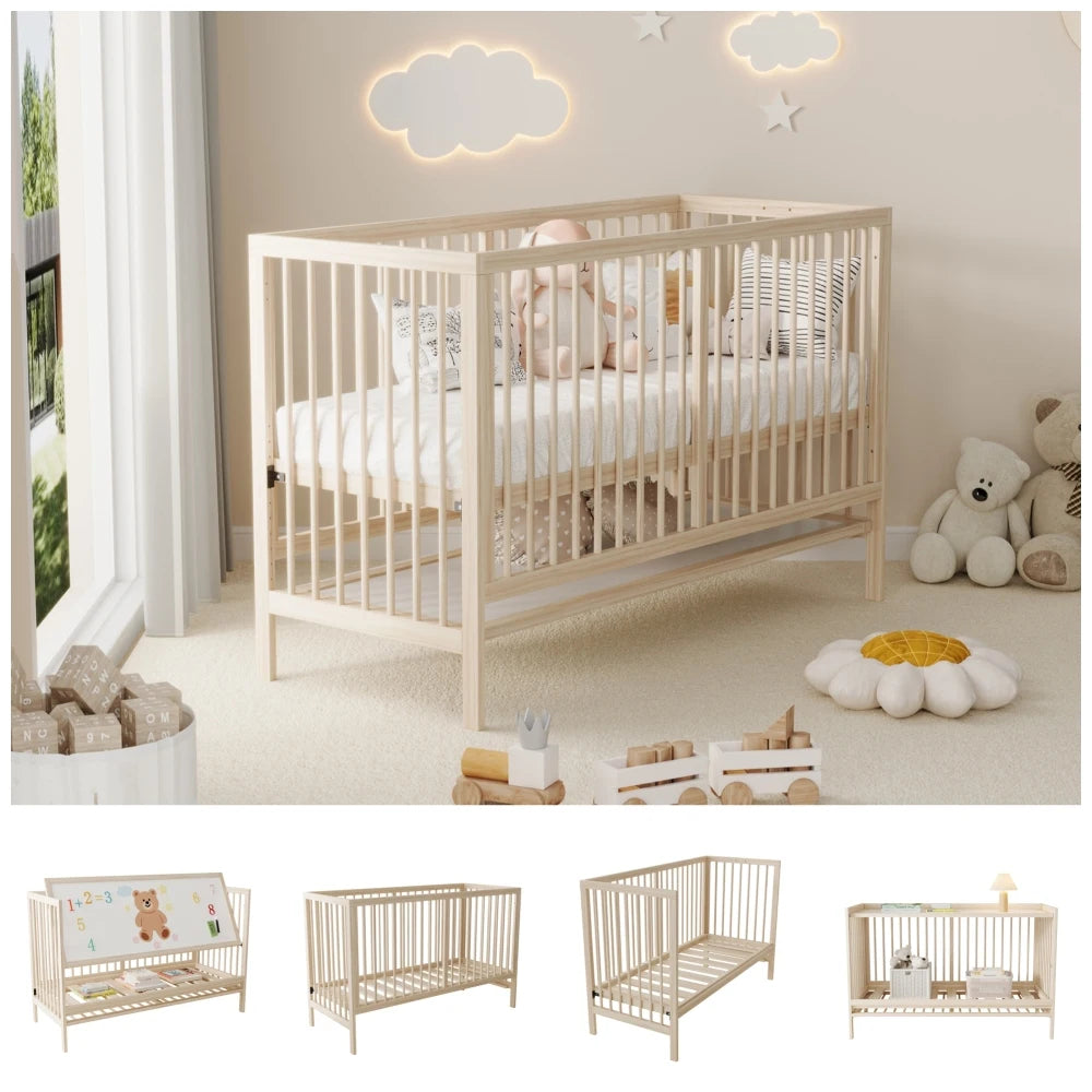 Multifunctional Wooden Baby Cot That Can Convert To Extra Bed Painting Board Rack Desk Height Adjustable Without Mattress