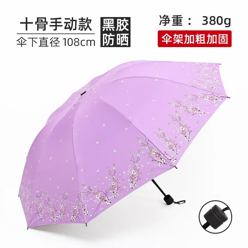 Double Large Umbrella Flower Pattern Rain Umbrellas Anti UV Sun Protection Rain Umbrella Women Folding Portable Travel Parasol