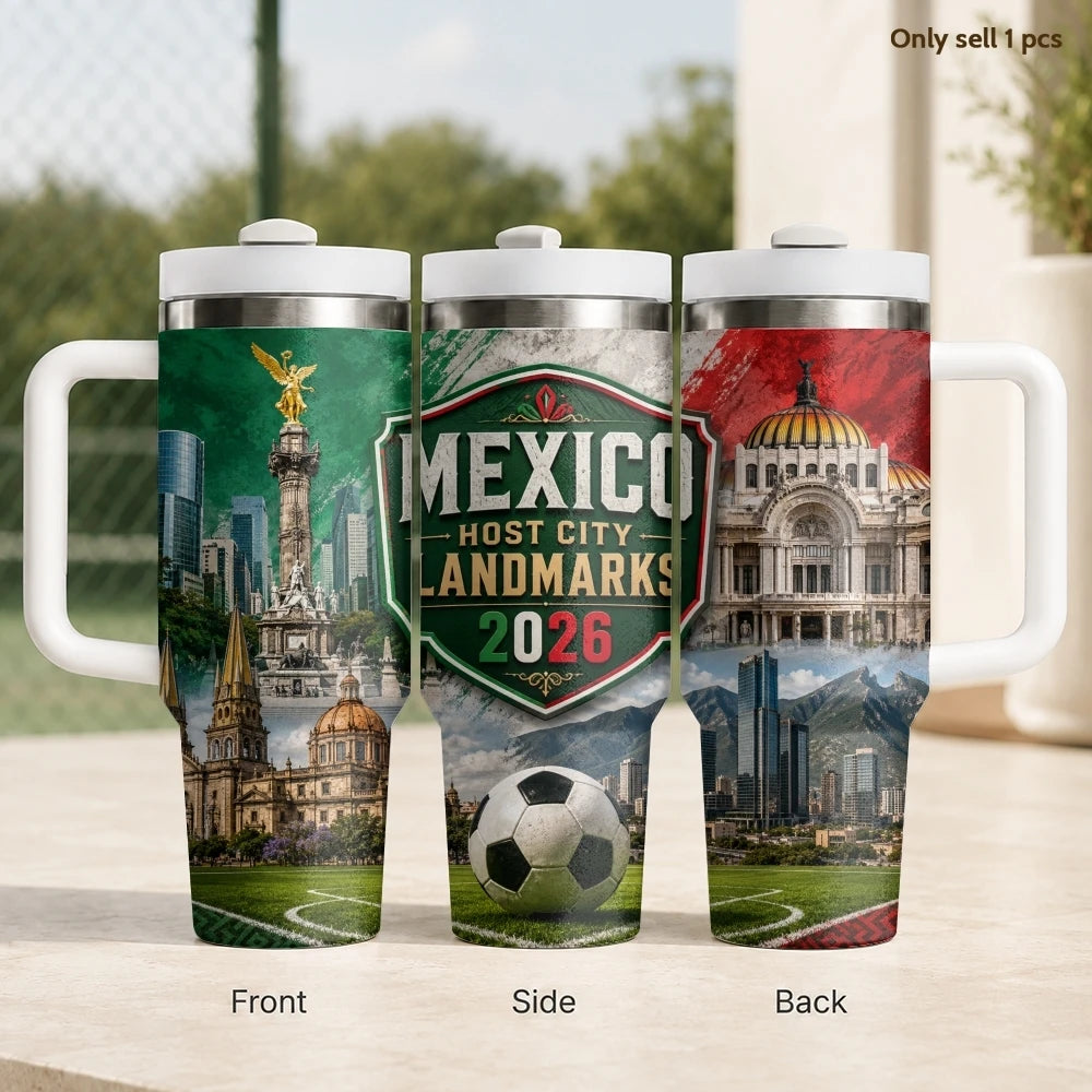 2026 MEXICO Football Vacuum Flasks 40oz Stainless Steel Insulated Tumbler with Handle & Straw Leakproof Travel Mug