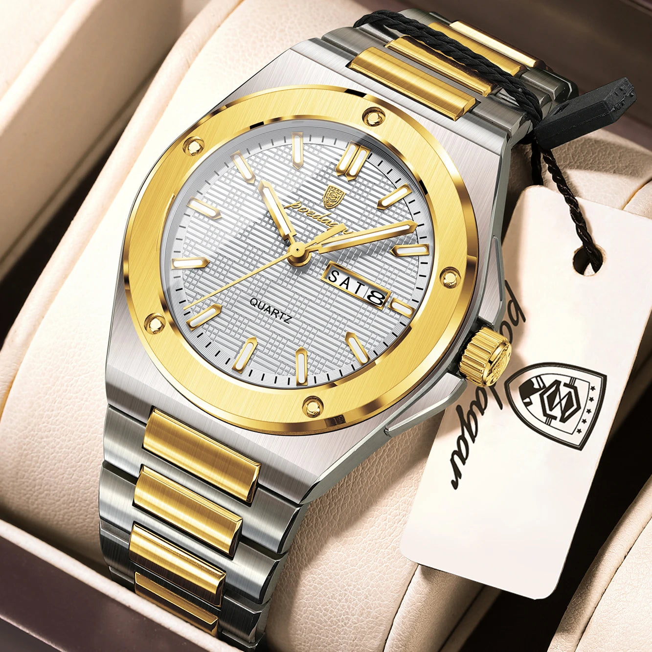 POEDAGAR Business Quartz Men's Clock Date Week Waterproof Luminous Sport Male Watch Stainless Steel Casual Watches For Man Reloj