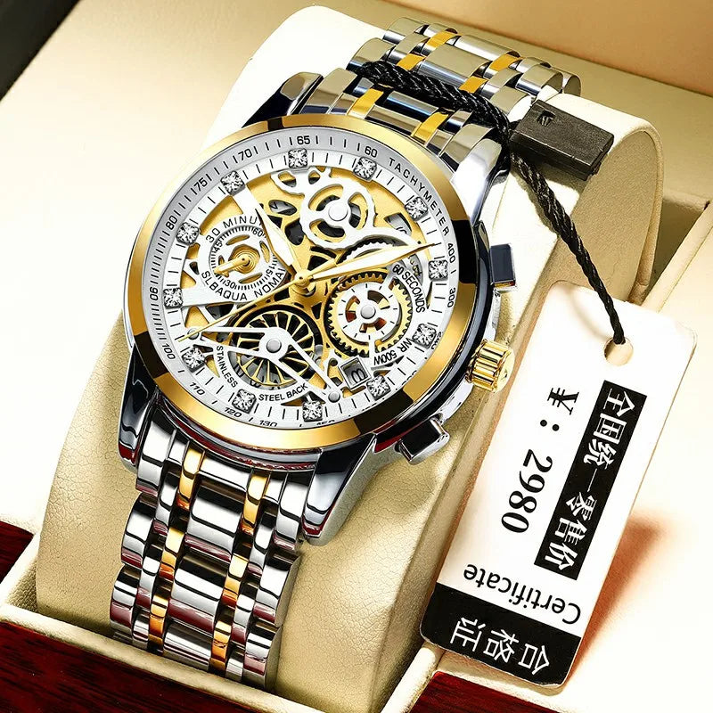Ruizhiyuan best-selling gold watch - men's luxury waterproof watch, large gold-plated watch