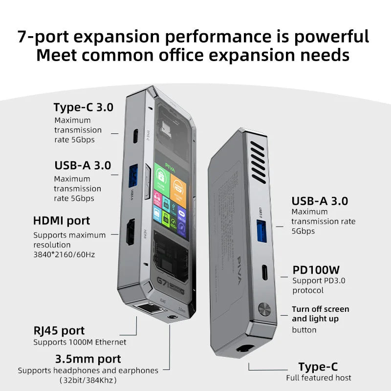 PIVA G71 docking station 7-in-1 docking station 4K high-definition projector adapter converter, multi interface USB 3.0 Gigabit