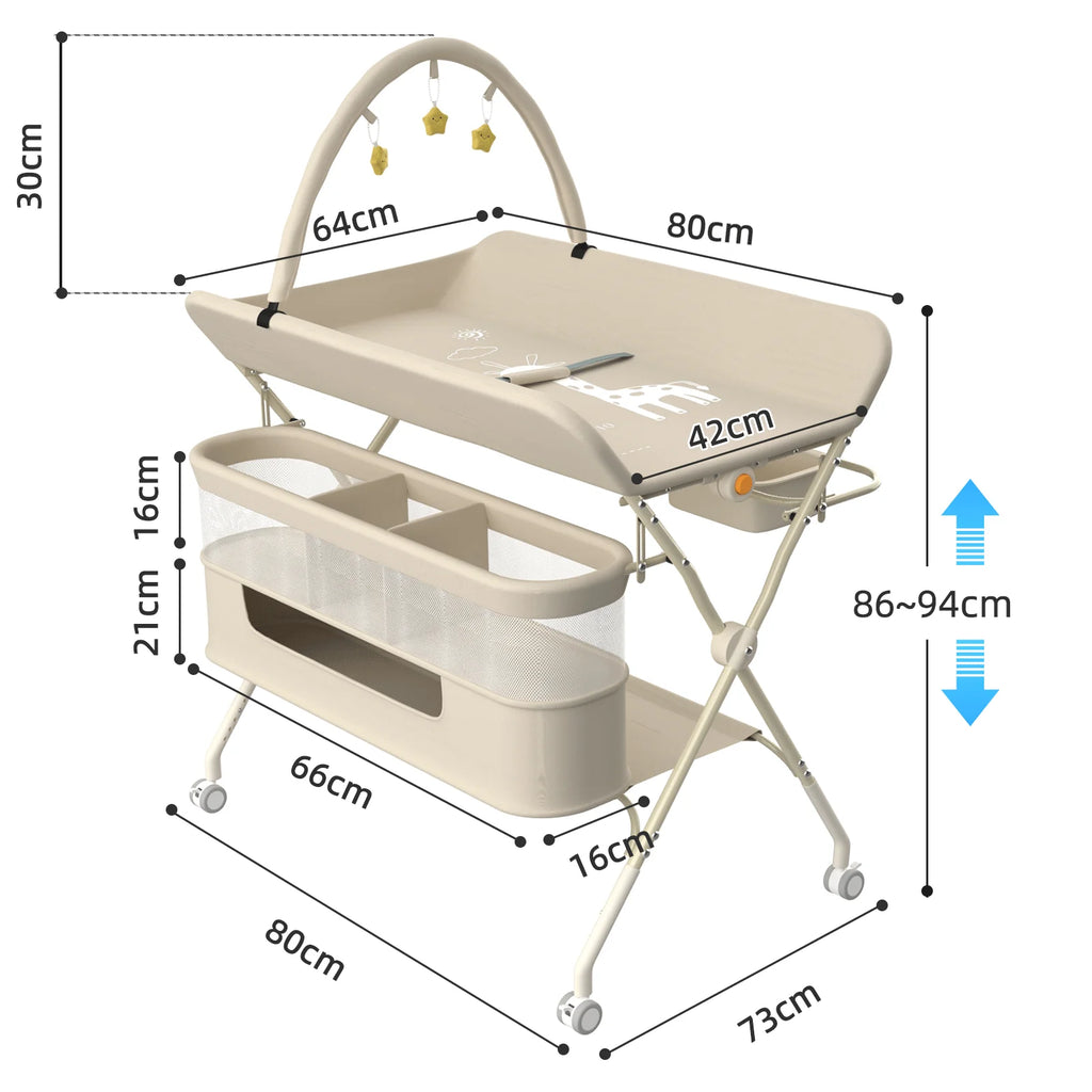 4 in 1 Folding Changing Table, Mobile Changing Unit, Height-adjustable Changing Station With Toy Arch & Storage Basket