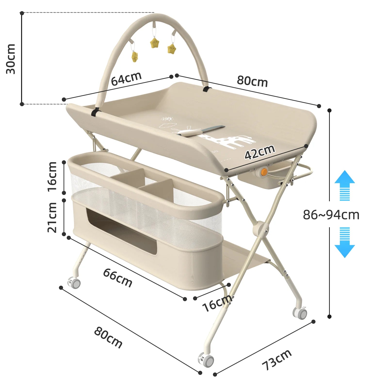 4 in 1 Folding Changing Table, Mobile Changing Unit, Height-adjustable Changing Station With Toy Arch & Storage Basket