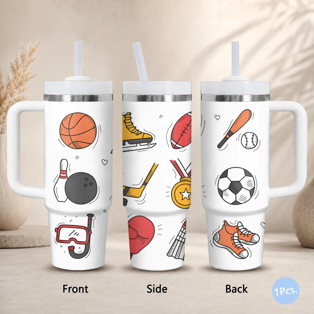 Football Game Team Vacuum Flasks 40oz Stainless Steel Insulated Tumbler with Handle Straw Leakproof Cup Daily Travel Mug