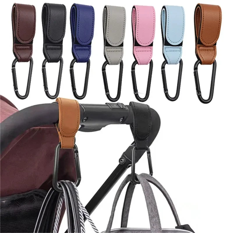 Wholesale 2pcs PU Leather Hook for Baby Stroller Pram Rotate 360 Degree Rotatable Cart Organizer Pram Hook Stroller Accessories