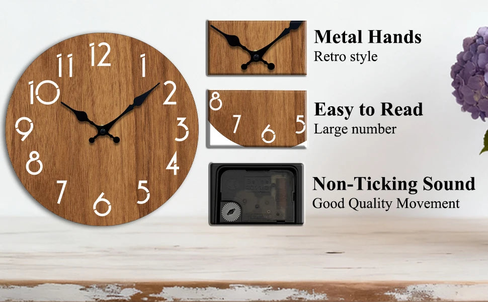 Modern Wooden Wall Clock Minimalist Decor for Living Room Bedroom Non Ticking Clock Stylish Gift for Home Decor Enthusiasts