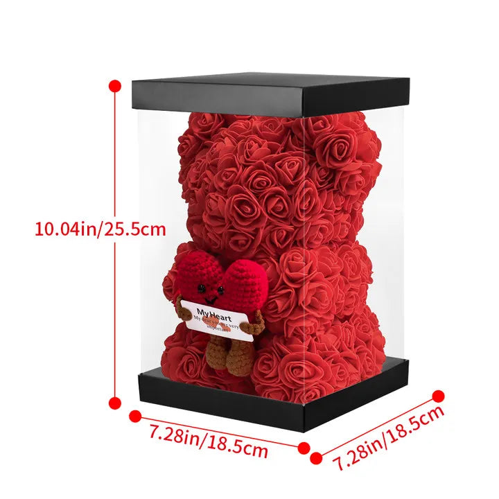 25cm Rose Teddy Bear Eternal flower hug knitted love doll artificial flower Bear birthday Mother's Day Valentine's Day gift