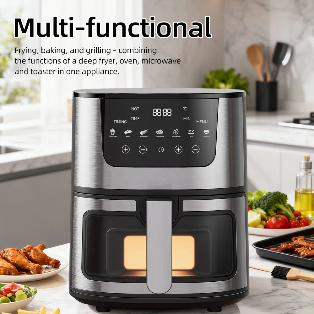 DIVEDEER 7L Household Visual Air Fryer - Large Capacity, Multifunctional, Stainless Steel Design for Home Use (Freidora Aire)
